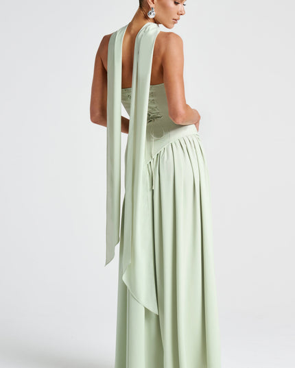 Women's High Slit Maxi Dress with Bandeau Neck and Scarf