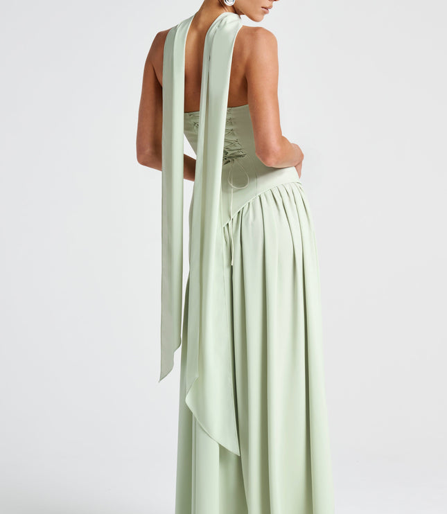 Women's High Slit Maxi Dress with Bandeau Neck and Scarf