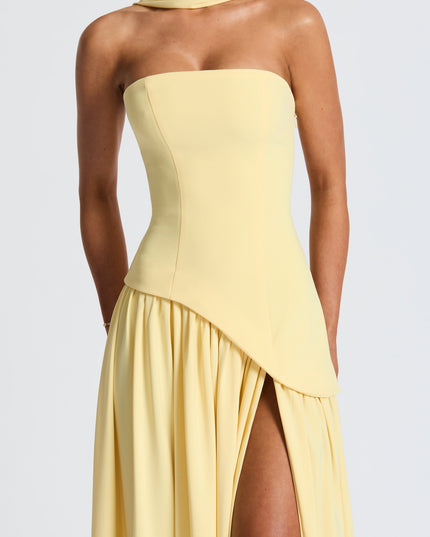 Women's High Slit Maxi Dress with Bandeau Neck and Scarf