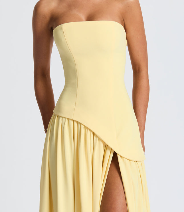 Women's High Slit Maxi Dress with Bandeau Neck and Scarf