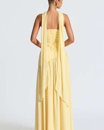 Women's High Slit Maxi Dress with Bandeau Neck and Scarf