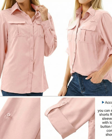 Women's Hiking Shirt with UPF 50 and a Roll-Up Long Sleeve