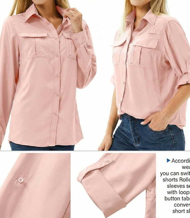 Women's Hiking Shirt with UPF 50 and a Roll-Up Long Sleeve