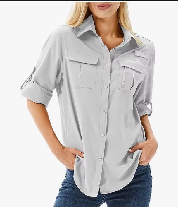 Women's Hiking Shirt with UPF 50 and a Roll-Up Long Sleeve