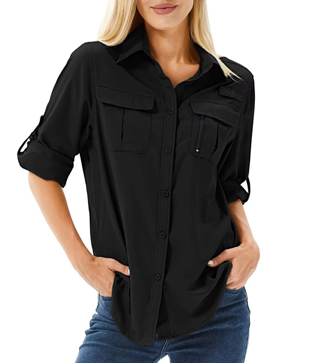Women's Hiking Shirt with UPF 50 and a Roll-Up Long Sleeve