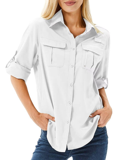 Women's Hiking Shirt with UPF 50 and a Roll-Up Long Sleeve