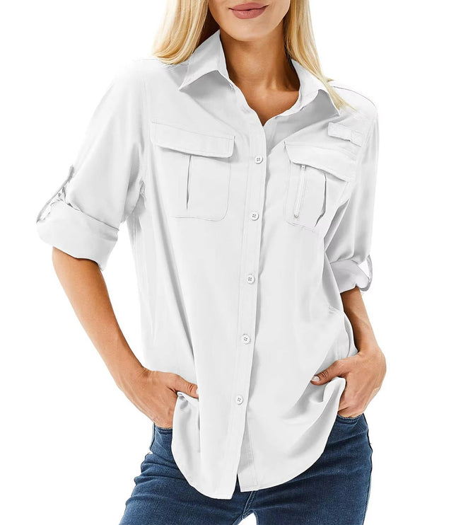 Women's Hiking Shirt with UPF 50 and a Roll-Up Long Sleeve