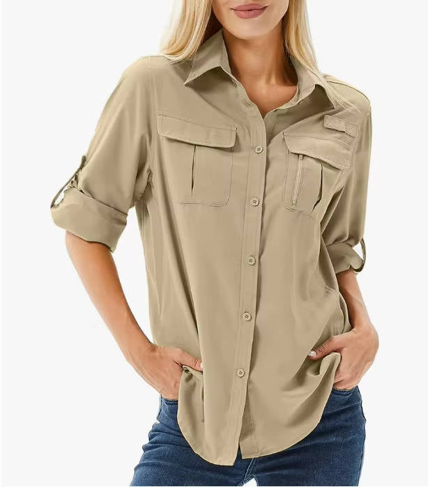 Women's Hiking Shirt with UPF 50 and a Roll-Up Long Sleeve