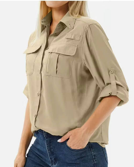 Women's Hiking Shirt with UPF 50 and a Roll-Up Long Sleeve