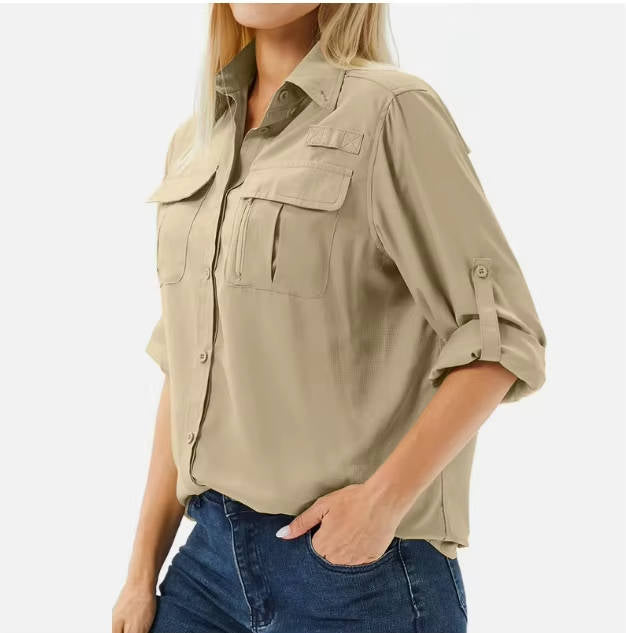 Women's Hiking Shirt with UPF 50 and a Roll-Up Long Sleeve
