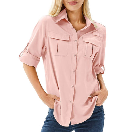 Women's Hiking Shirt with UPF 50 and a Roll-Up Long Sleeve