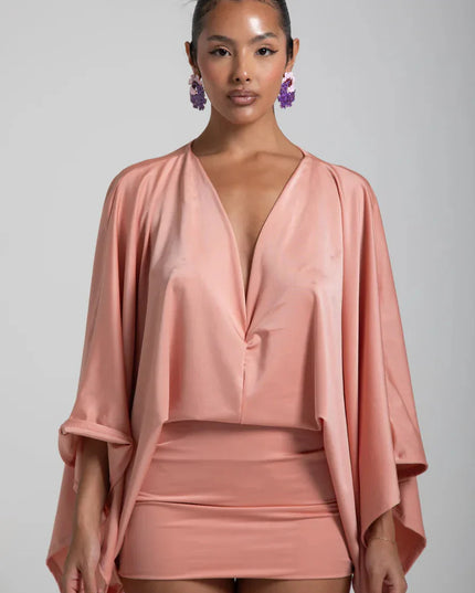 Women's Homecoming Cape Sleeve Flowy Party Mini Dress