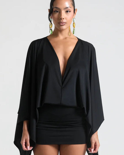Women's Homecoming Cape Sleeve Flowy Party Mini Dress