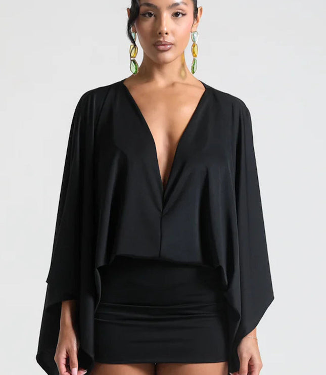 Women's Homecoming Cape Sleeve Flowy Party Mini Dress