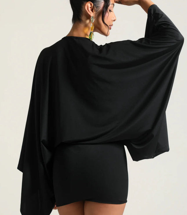 Women's Homecoming Cape Sleeve Flowy Party Mini Dress