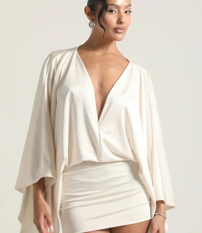 Women's Homecoming Cape Sleeve Flowy Party Mini Dress