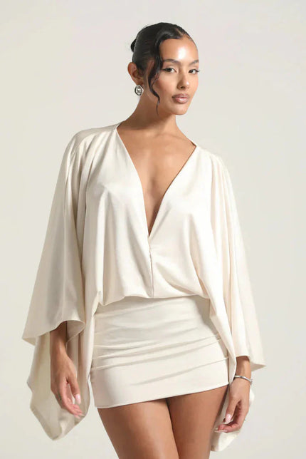 Women's Homecoming Cape Sleeve Flowy Party Mini Dress