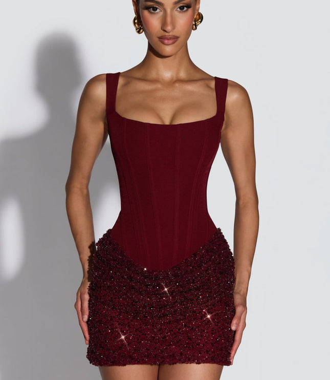 Women's Homecoming Red Corset Bodycon Mini Party Dress