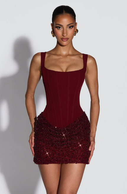 Women's Homecoming Red Corset Bodycon Mini Party Dress