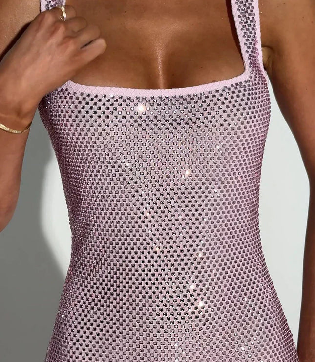 Women's Homecoming Rhinestone Square Neck Mini Party Dress