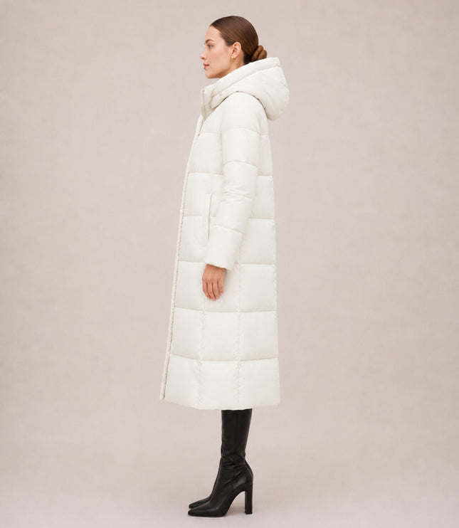 Women's Hooded Winter Coat in a Long Quilted Puffer Cut