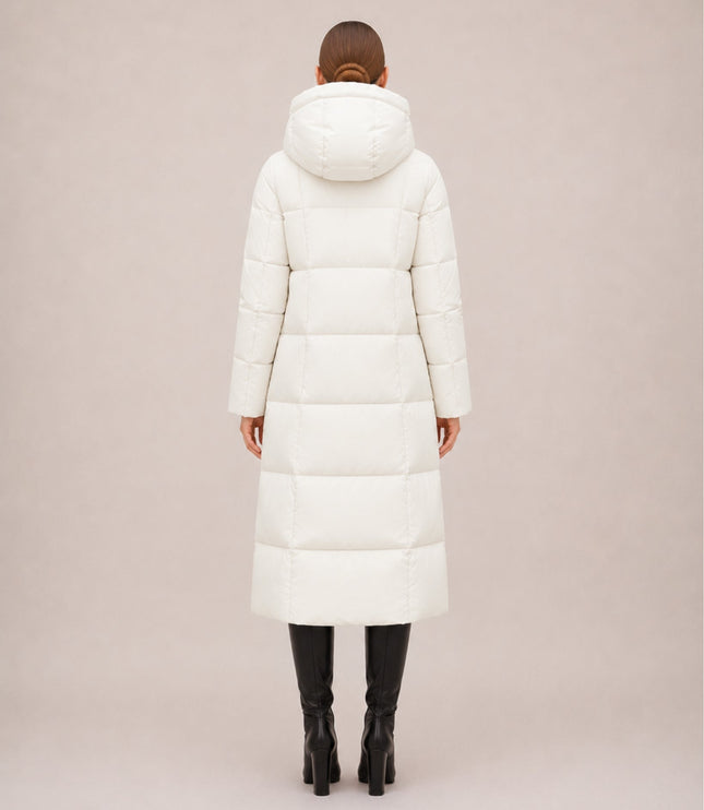 Women's Hooded Winter Coat in a Long Quilted Puffer Cut