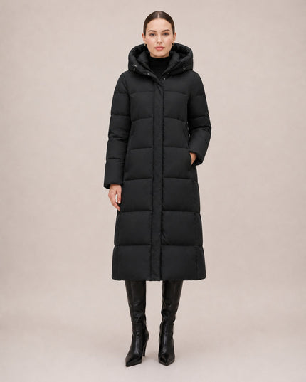 Women's Hooded Winter Coat in a Long Quilted Puffer Cut