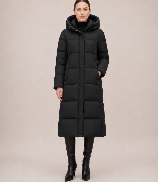 Women's Hooded Winter Coat in a Long Quilted Puffer Cut