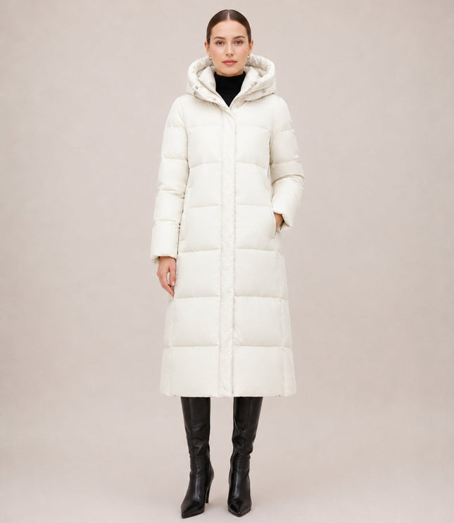 Women's Hooded Winter Coat in a Long Quilted Puffer Cut