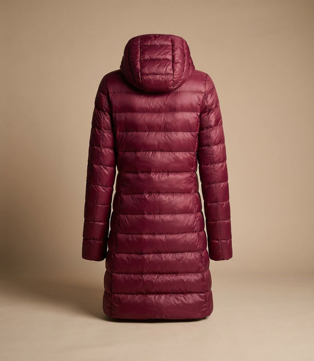 Women's Hooded Winter Jacket in a Long Lightweight Puffer