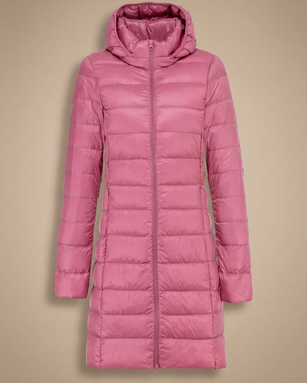 Women's Hooded Winter Jacket in a Long Lightweight Puffer