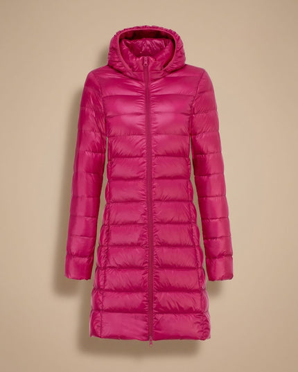 Women's Hooded Winter Jacket in a Long Lightweight Puffer