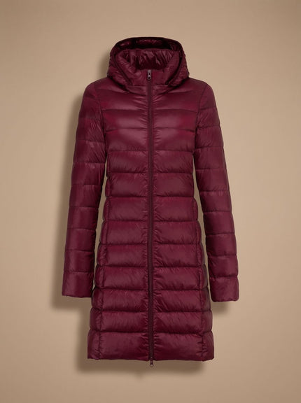 Women's Hooded Winter Jacket in a Long Lightweight Puffer