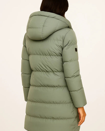 Women's Hooded Winter Puffer Jacket in a Quilted Longline Cut