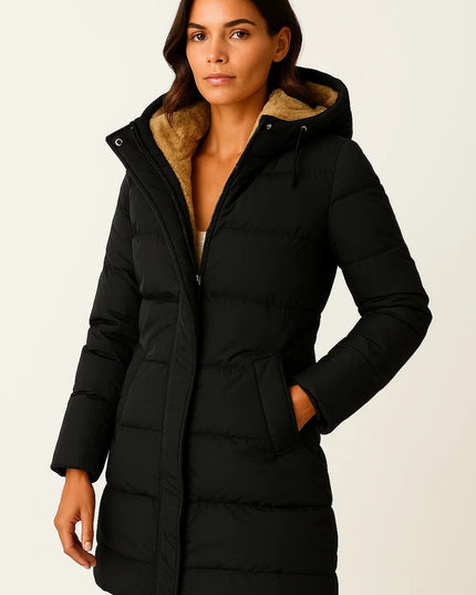 Women's Hooded Winter Puffer Jacket in a Quilted Longline Cut