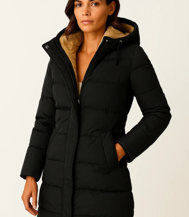 Women's Hooded Winter Puffer Jacket in a Quilted Longline Cut