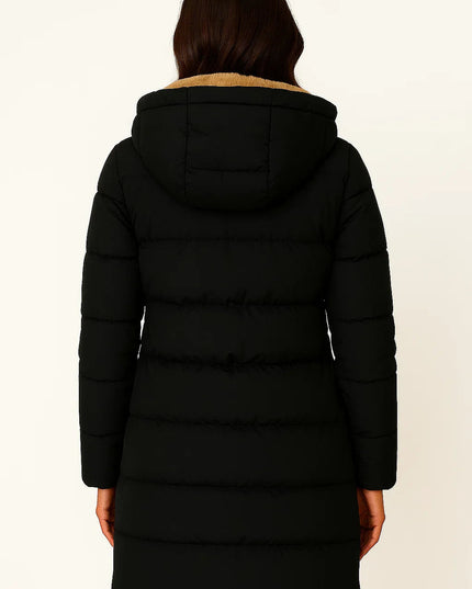 Women's Hooded Winter Puffer Jacket in a Quilted Longline Cut