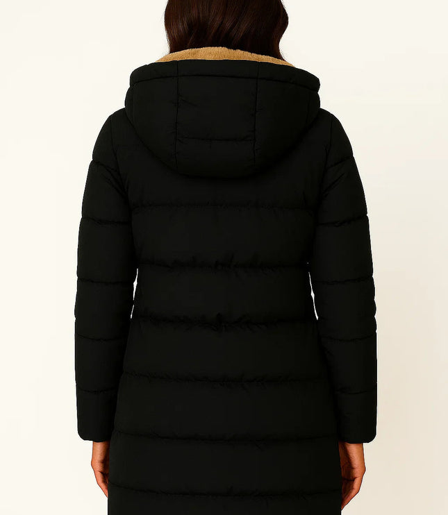 Women's Hooded Winter Puffer Jacket in a Quilted Longline Cut