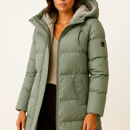 Women's Hooded Winter Puffer Jacket in a Quilted Longline Cut