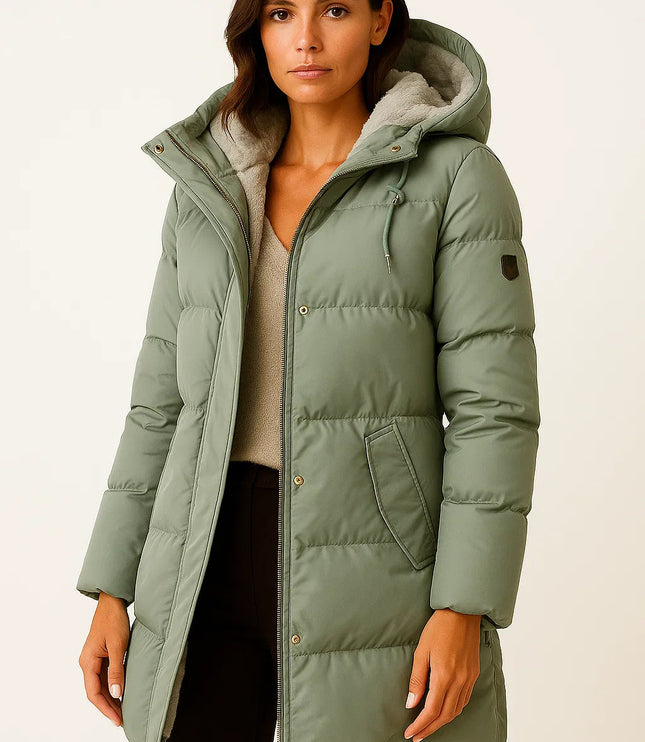 Women's Hooded Winter Puffer Jacket in a Quilted Longline Cut