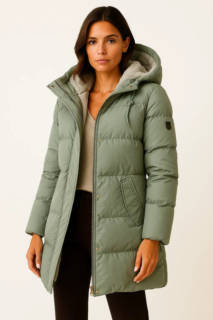 Women's Hooded Winter Puffer Jacket in a Quilted Longline Cut