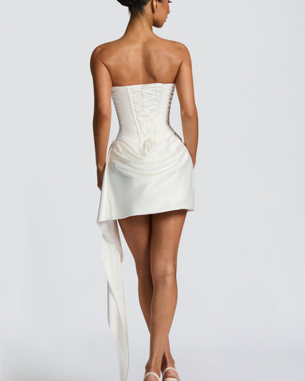 Women's Ivory Satin Strapless Cowl Neck Homecoming Dress