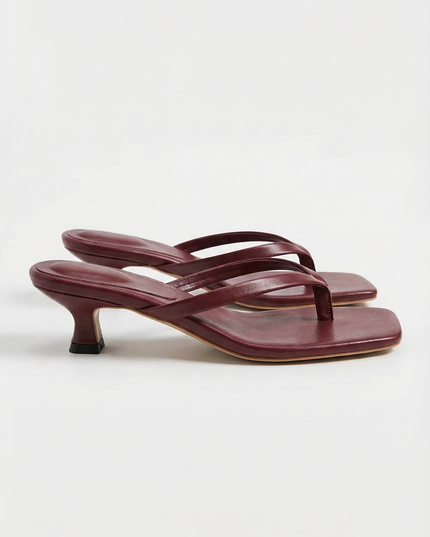 Women's Kitten Heel Toe-Post Sandals with Square Toe