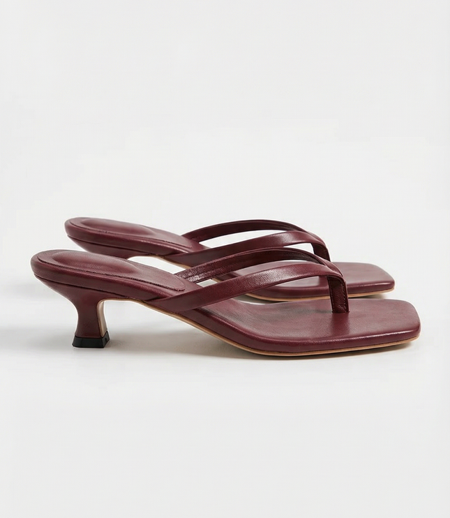 Women's Kitten Heel Toe-Post Sandals with Square Toe