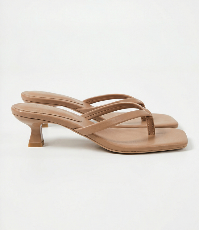 Women's Kitten Heel Toe-Post Sandals with Square Toe