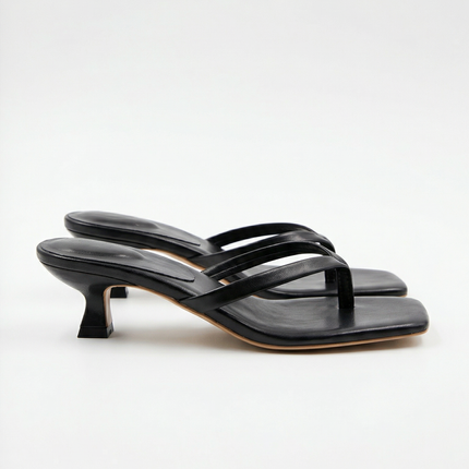 Women's Kitten Heel Toe-Post Sandals with Square Toe