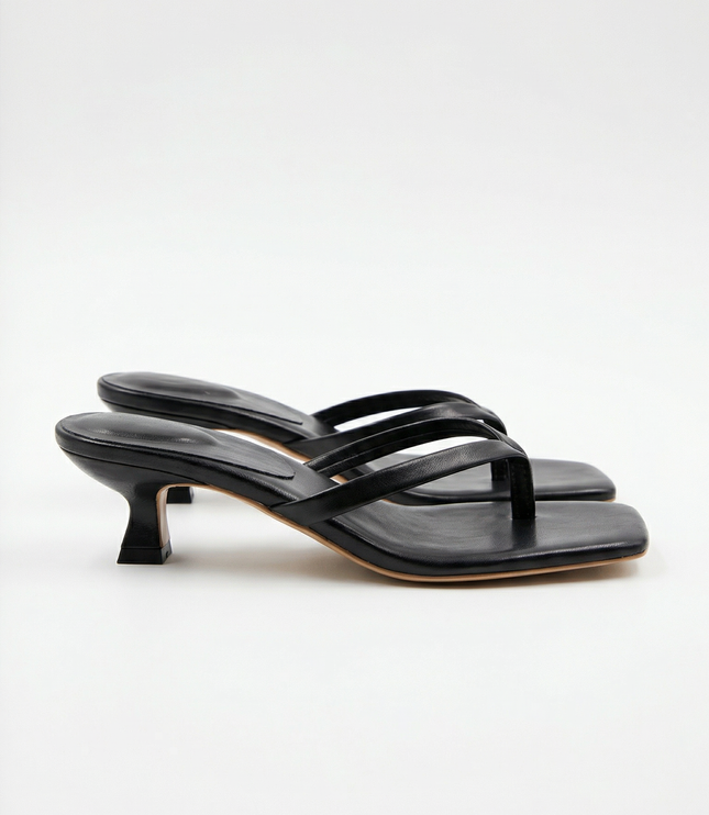 Women's Kitten Heel Toe-Post Sandals with Square Toe