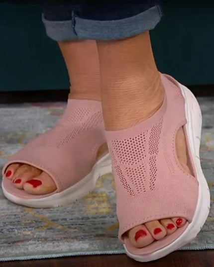 Women's Knit Platform Sandals with Cut-Out Sides