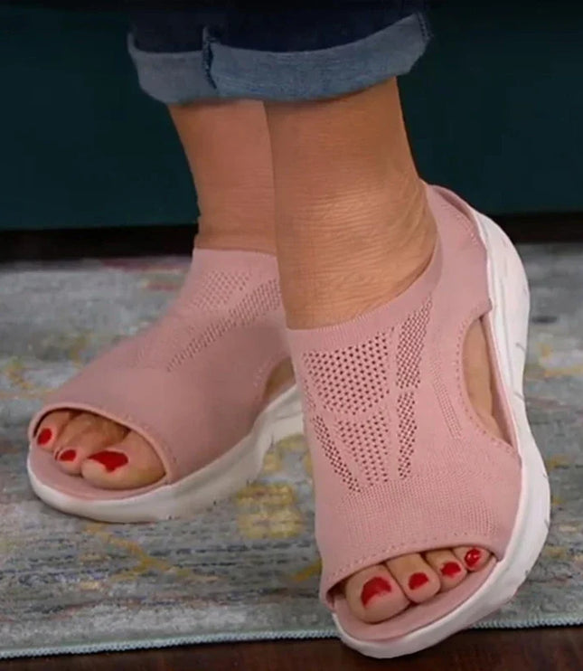 Women's Knit Platform Sandals with Cut-Out Sides