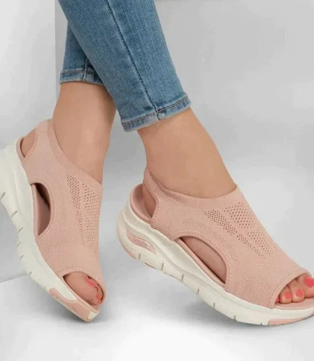 Women's Knit Platform Sandals with Cut-Out Sides